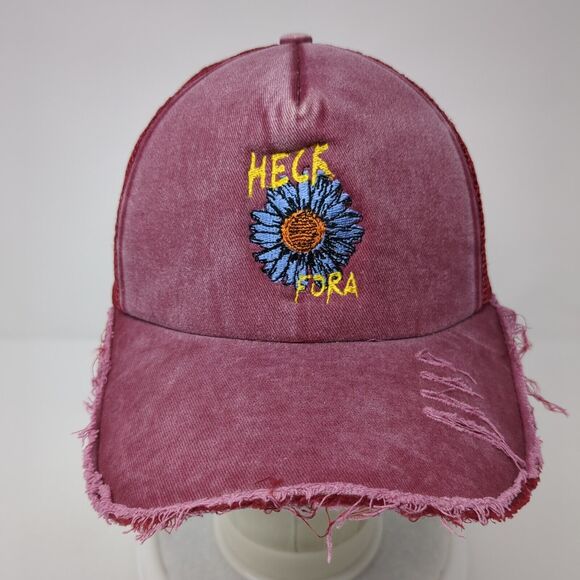 Heck Fora Snapback Trucker Hat Red One Size Adjustable Distressed Mesh Back - Picture 2 of 8